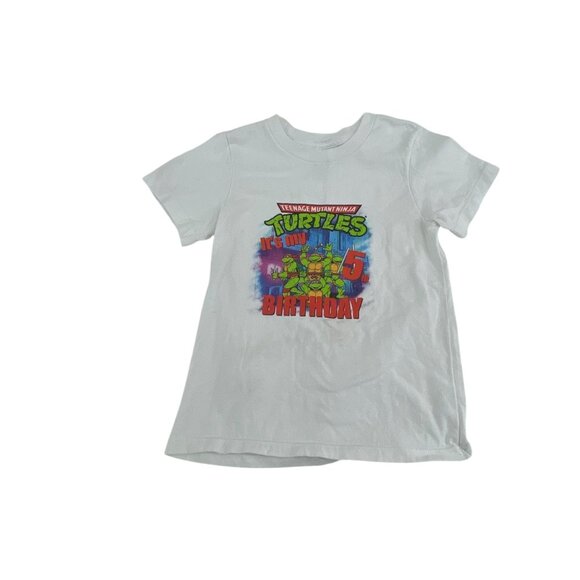 Teenage Mutant Ninja Turtles Kids White Birthday T-Shirt "Its My 5th Birthday" - Picture 1 of 5